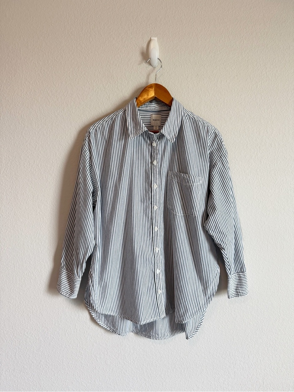 Anthropologie Maeve Blue Striped Bennett Button Down Tunic Top Size Medium
